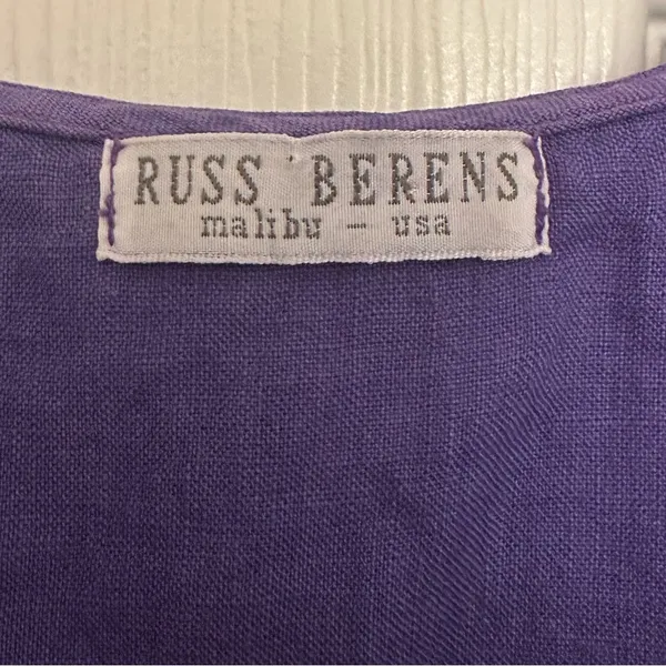 Russ Berens Malibu 100%‎ Linen Dress Ruffle Women’s S Purple Hand Colored - Image 6