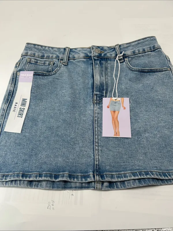 Wax Jean Light Wash Denim Mini Skirt - Image 3