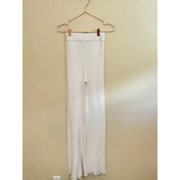 Lioness Anderson‎ Pants Size 4 White Ribbed Chewed Hem Elastic Waist - Image 7