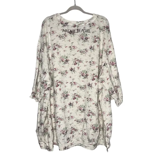 Magnolia Pearl Floral Slub Cotton Oversized Top Women OS Cream Good Distressed - Image 7