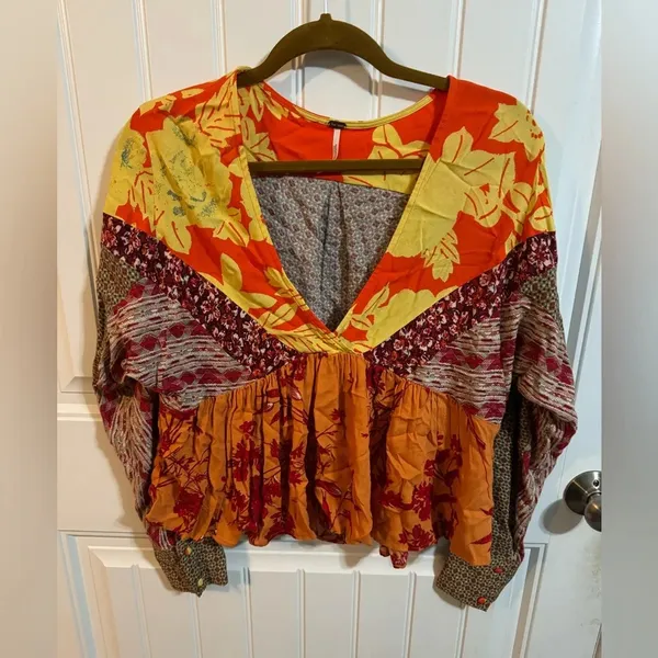 Free People Aloha State of Mind Patchwork Cropped Blouse - Image 2