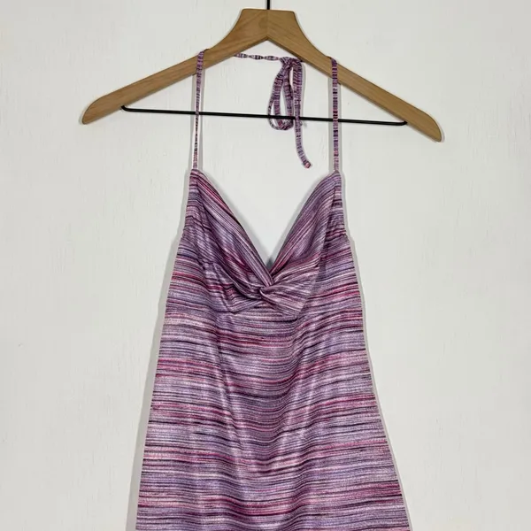 Express Y2K Trapeze Dress Size Small Pink Purple Space Dye Halter Nightout Party - Image 3