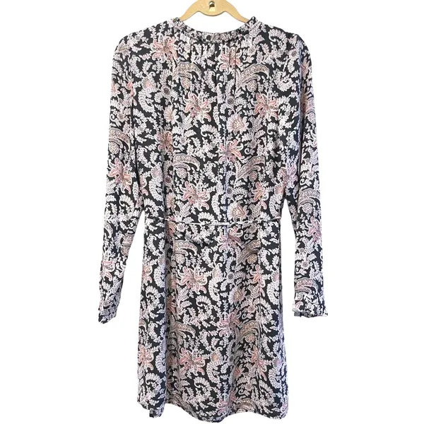 LOFT Dress Black Paisley Floral Romantic Boho Long Sleeve V-Neck‎ Women Medium - Image 3