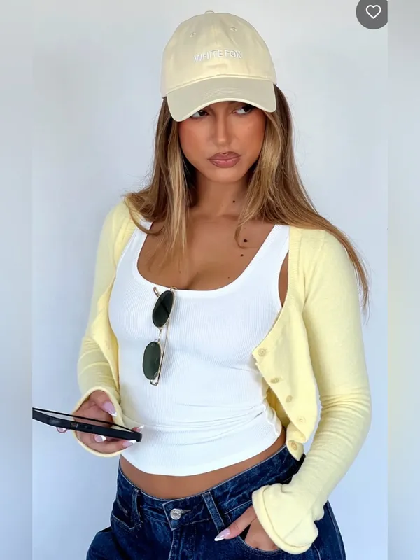 White Fox NWT Time To Travel Cap Embroidered White Logo in Lemon Yellow - Image 3