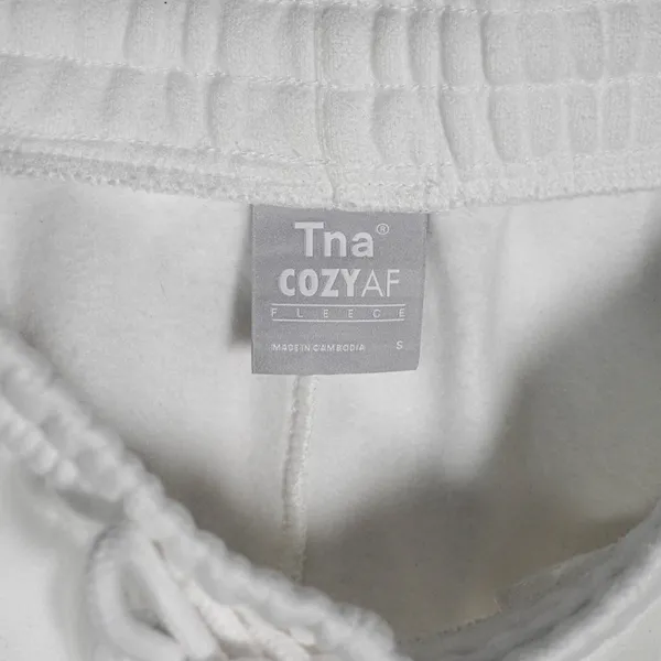 TNA Aritzia Cozy AF Fleece Cotton Boyfriend Mini Sweat Shorts Lounge White Small - Image 3