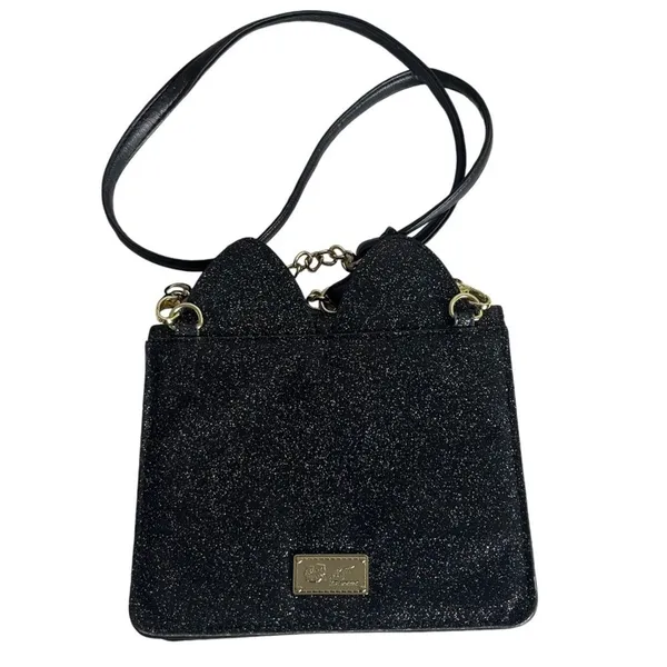 BETSEY JOHNSON Cat Crossbody Bag Glitter Rhinestone Fabric Chain Strap Luv - Image 2