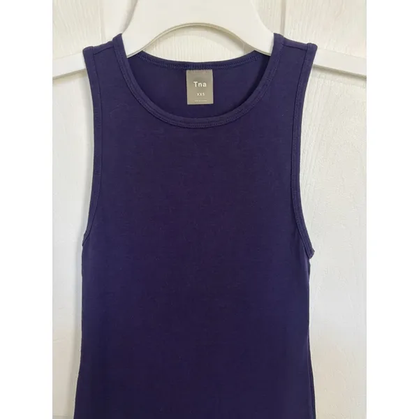 Aritzia TNA DePaul Deep Purple Plum Dress Bodycon Fitted Organic Cotton XXS - Image 4