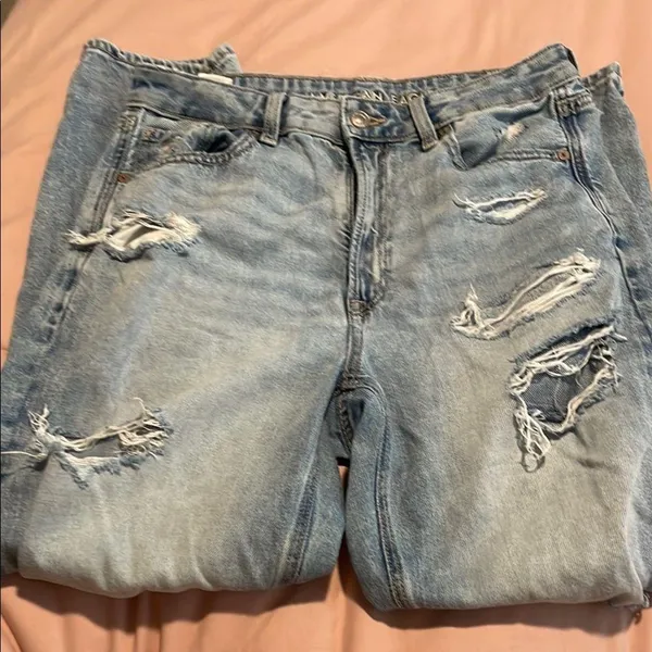 American Eagle Outfitters Blue Mom Straight Jeans Distressed Style - Image 5
