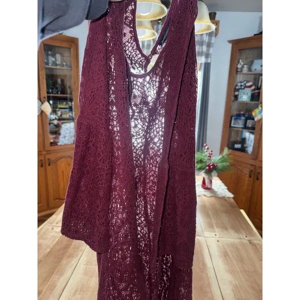 American Eagle Outfitters‎ Crochet Bell Sleeve Mini Dress Plum Purple M - Image 4
