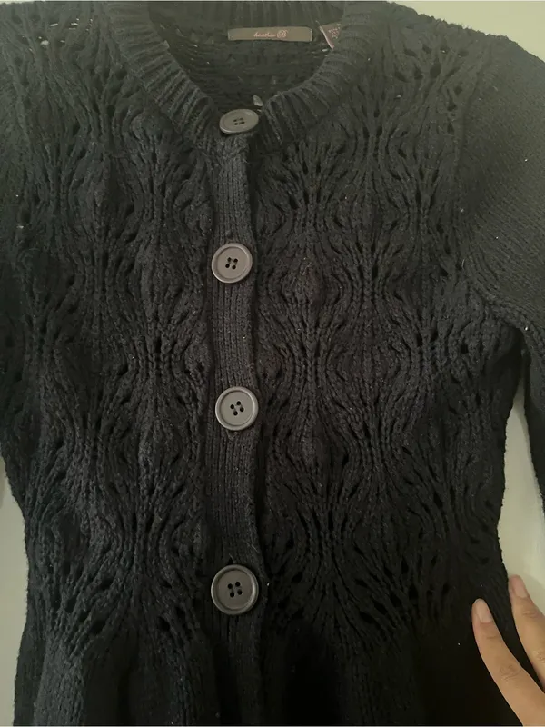 Vintage Y2K Black Babydoll Crochet Knit Cardigan Sweater Small Button Front - Image 3