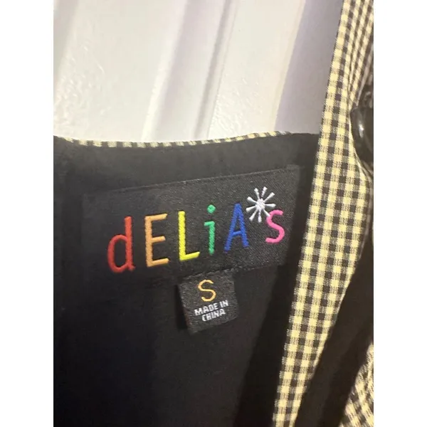 Vintage 90s Delias Black & Cream Gingham Mini Dress With Adjustable Straps Small - Image 5