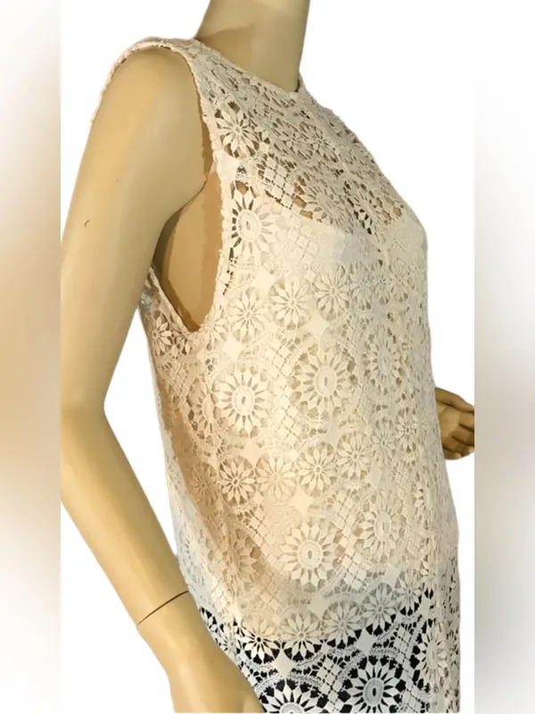 Alice + Olivia Off White Crochet Lace "Gretchen" Maxi Tunic And Cami (M) - Image 7