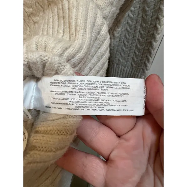 Primark Womens Size Small Crewneck Sweater Cream Beige Textured Herringbone Knit - Image 9