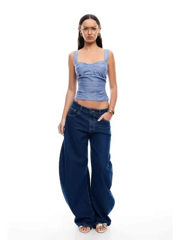 LIONESS Cobain Corset Top in Navy Stripe XSmall New Womens Sleeveless Tank - Image 12
