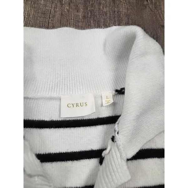 CYRUS Super Soft The Striped Cardigan Breton Stripe Black Ivory Sweater Large - Image 4
