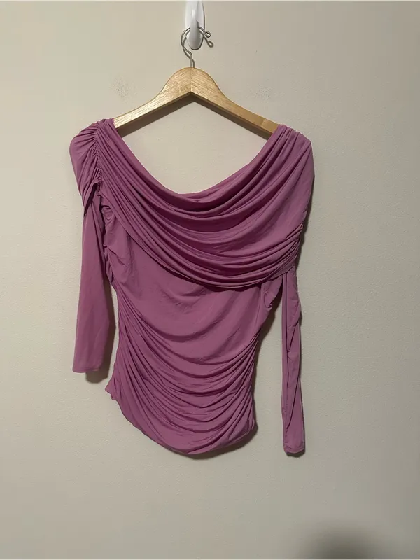 Abercrombie and fitch draped one shoulder long sleeve top orchid purple size L - Image 3