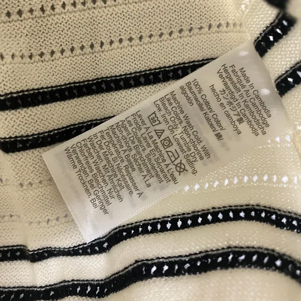 Madewell Sweater Small Striped Textured Stitch Cotton Crewneck Ivory Black NZ323 - Image 6