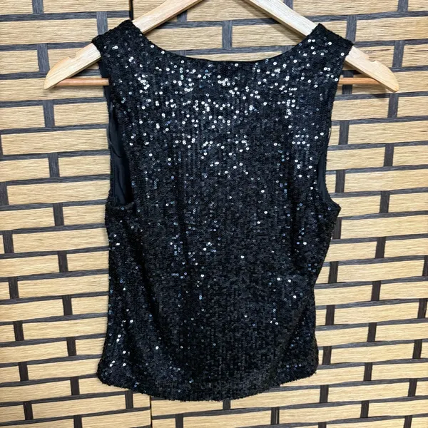 Rachel Zoe Black Sequin Flower Detail Tank Top Size Small‎ - Image 2
