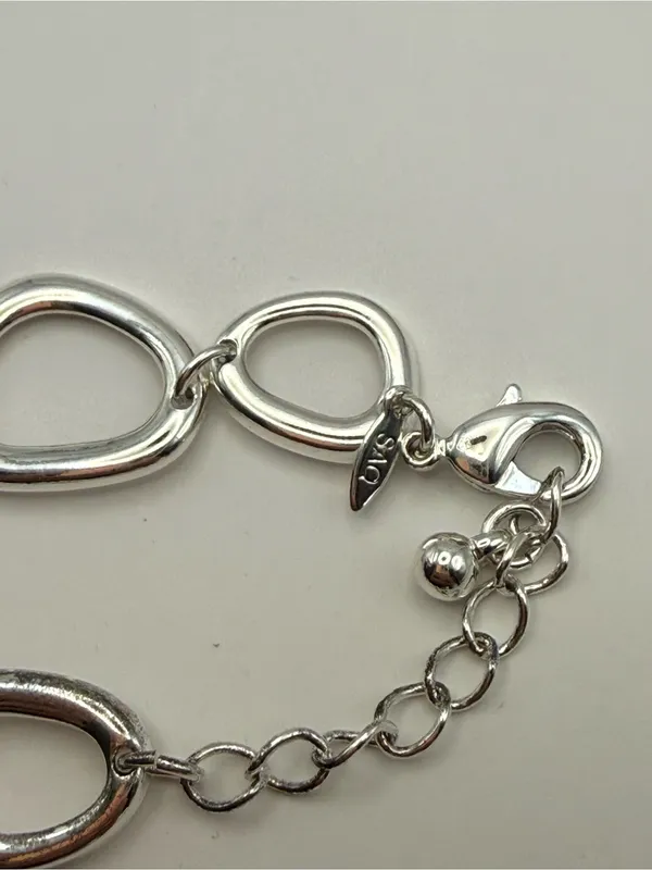 Silver Tone Open Link Statement Necklace – Modern Geometric Design - Image 3