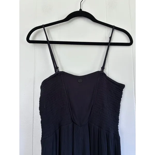 Prana Womens Black Smocked Gauze Jumpsuit Adjustable Straps L Lagenlook Boho - Image 4