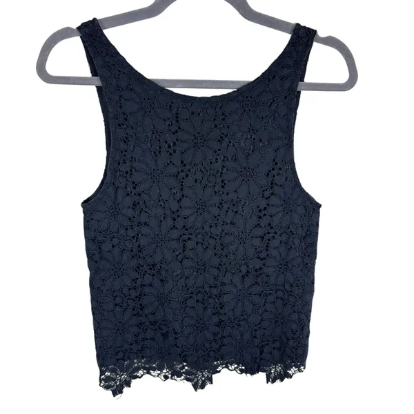 BB Dakota Black Lace Cotton Blend Round Neck V-Neck Back Lined‎ Tank Blouse XS - Image 2