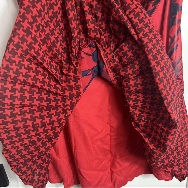 ABERCROMBIE & FITCH Floral Houndstooth Drop Waist Pleated Mini Dress Red Blue 10 - Image 6