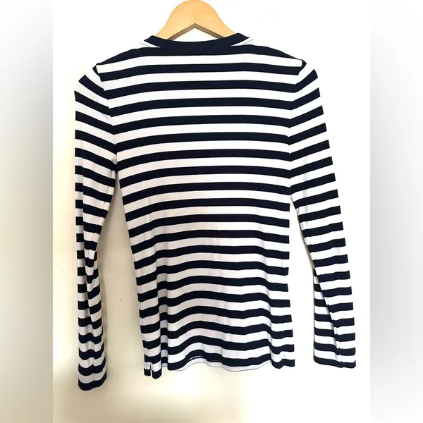 Ralph Lauren Zipper-Trim Top Navy and White Striped Long‎ Sleeve Top Sz Medium - Image 3