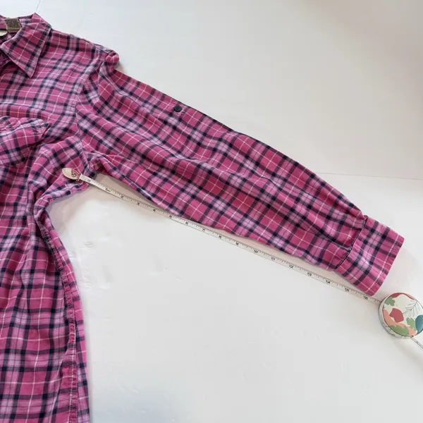 LL Bean Pink Plaid Cotton Roll Tab Button Up Casual Shirt Size LARGE - Image 9