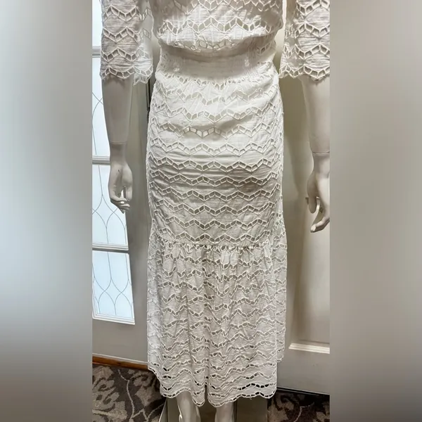Gretchen Scott little bo peep maxi La Di Da Eyelet Cotton White dress Sz L P-8 - Image 5