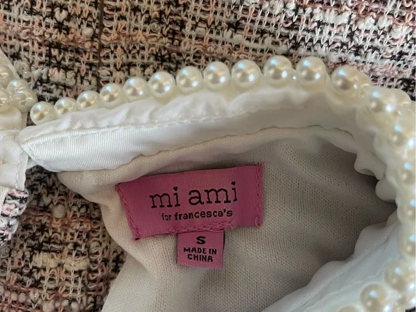 miami Pearl-Trim Tweed A-Line Dress in Cream and Gray - Image 4