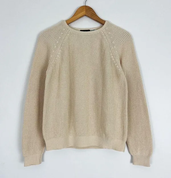 Vintage Raglan Crewneck Pullover Knit Sweater in Cream | Size M - Image 8
