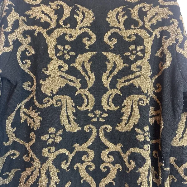 Jones New York Country Sweater L Black Gold Metallic Floral Lambswool Angora - Image 3