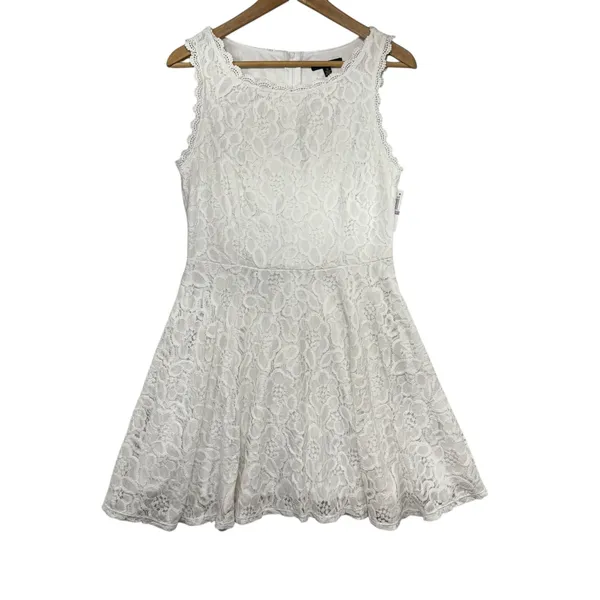 City Studio White Lace Fit Flare Dress Sleeveless‎ Scalloped Neckline Size 11 - Image 2