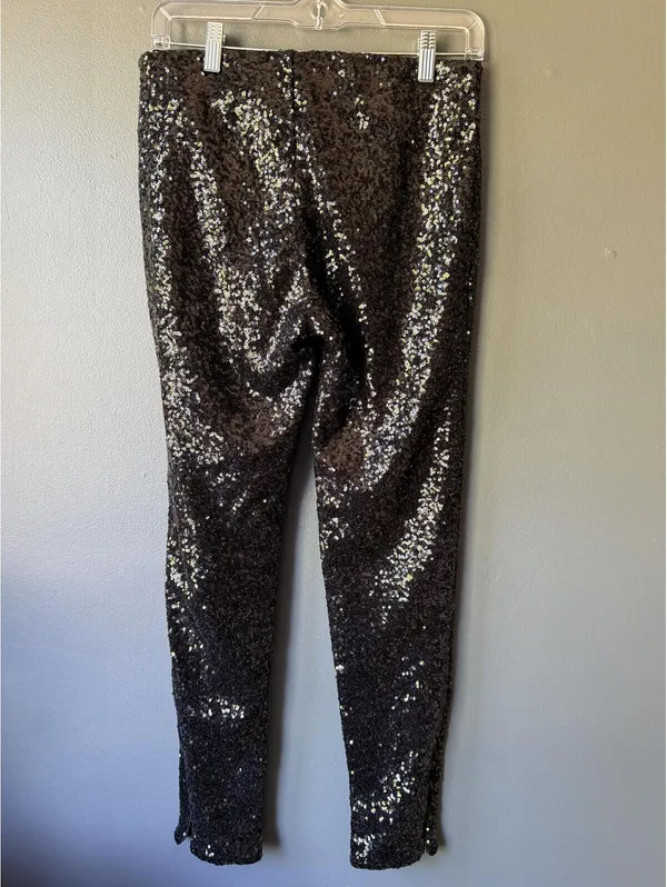 Black Sequin High Waist Pants With Zipper Ankle - Image 2