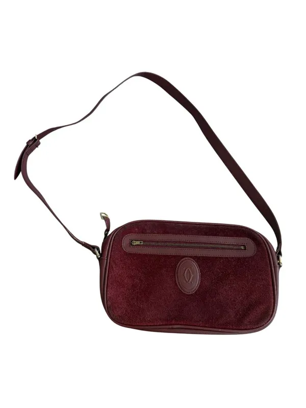CARTIER Vintage Must Line Bordeaux Suede Calfskin Leather Crossbody Bag - Image 5