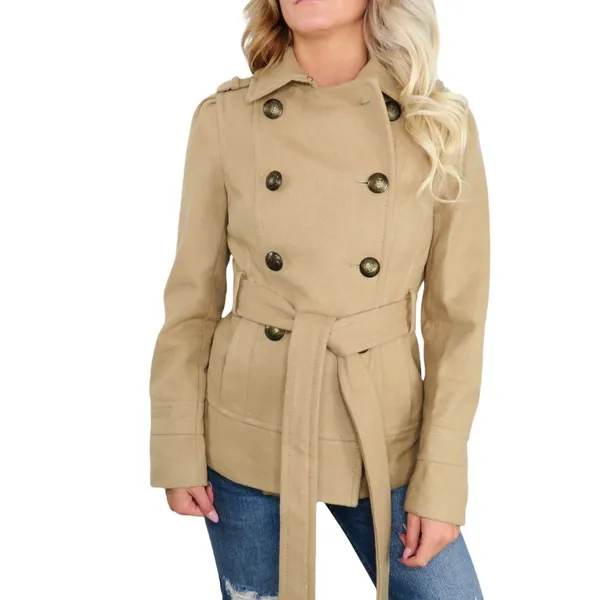Express Tan Wool Double-Breasted Peacoat Extra Small Winter - Image 2