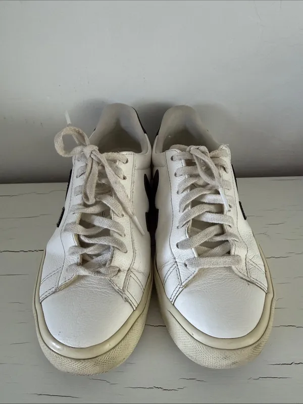 Veja Campo Leather Sneakers White Black Low Top Lace Up Shoes Women’s 8 - Image 3