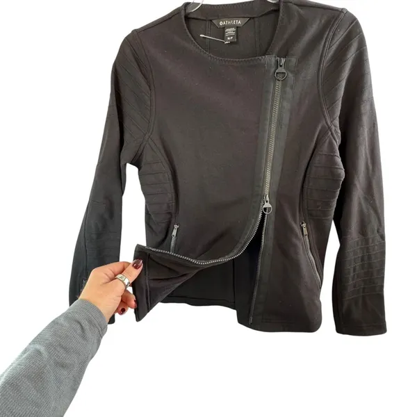 Athleta Moto Style Zip Front Jacket‎ Quilted Black Athletic Casual Wear M Grunge - Image 9