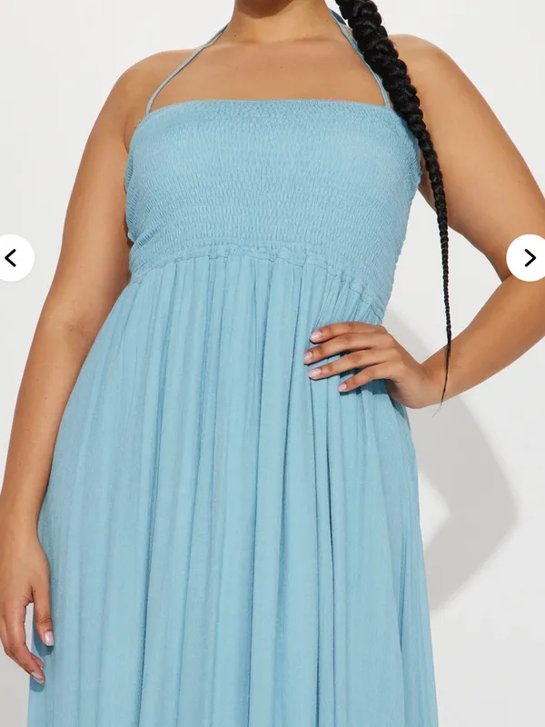 Hayley Halter Smocked Backless Maxi Dress - Blue - Image 2