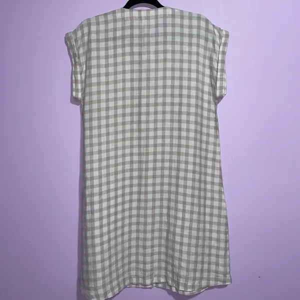 NEW Lou & Grey Linen Dress Women XS Tan Gingham Button Beach Vacation Preppy - Image 5