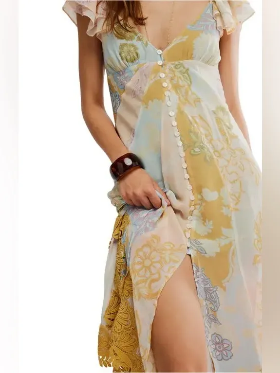 FREE PEOPLE Bali Aurora Flutter Sleeve Midi Dress, Size X-Small, $298 - Image 4