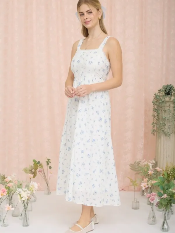 Last One!! Floral Stripe Clip Dot Sleeveless Maxi Dress. Size Small - Image 5