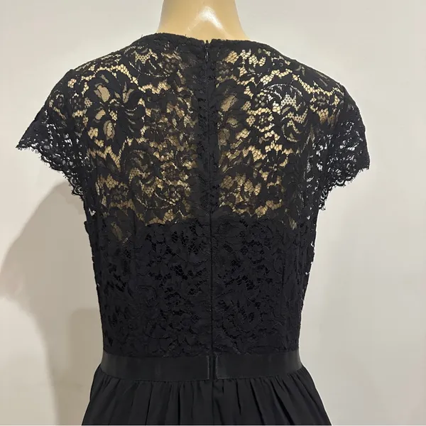 Miusol Black Floral Lace Cap Sleeve Belted Maxi Dress Sz L Formal Chiffon - Image 9