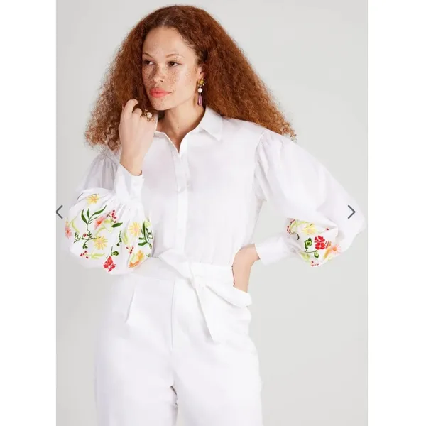 Kate Spade White Floral Embroidered Gathered Puff Sleeve Blouse Shirt Sz 6 NWOT - Image 15