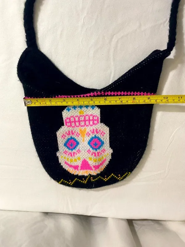 Sugar Skull Knit Beanie Hat Ear Flap Tassel Winter Cap Black OSFM Adult Fleece - Image 3