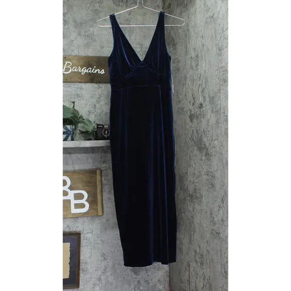 NWT 1. State Womens Velvet Midi V Neck Rear Slit Dress DS93017245AM Navy Blue S - Image 4