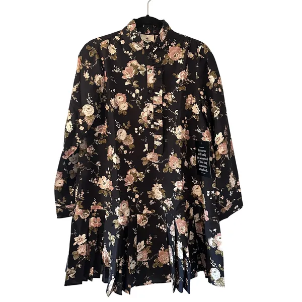 Tuckernuck Midnight Garden Floral Print Ruffle Collar Button Front Dress‎ Size L - Image 2