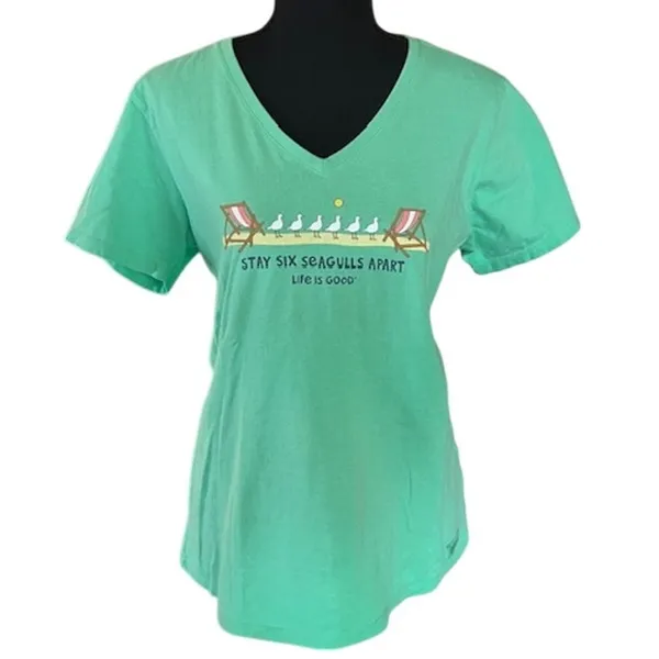 Life is Good Stay Six Seagulls Apart Crusher Tee Women’s Medium Green - Image 2