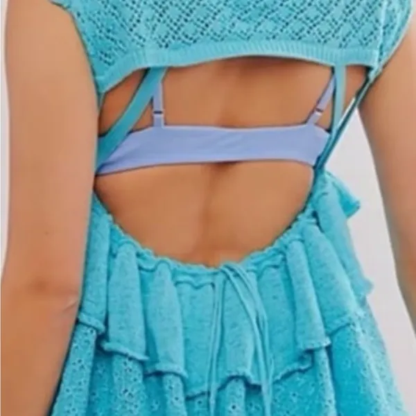 Free People Blue Juliette Ruffle Top, Linen Blend. Size XL - Image 3
