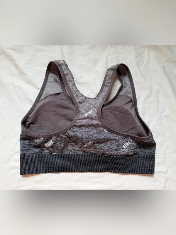 PINK Active Gray Logo Print Seamless Lightly‎ Lined Sports Bra XL - Image 2
